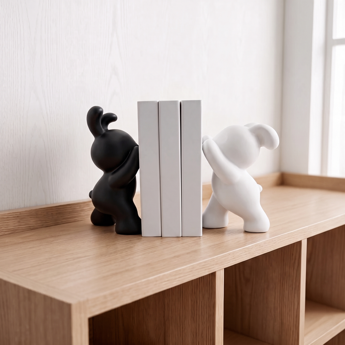 Orestian | Juego de sujetalibros decorativos pesados con forma de conejo sentado escultórico
