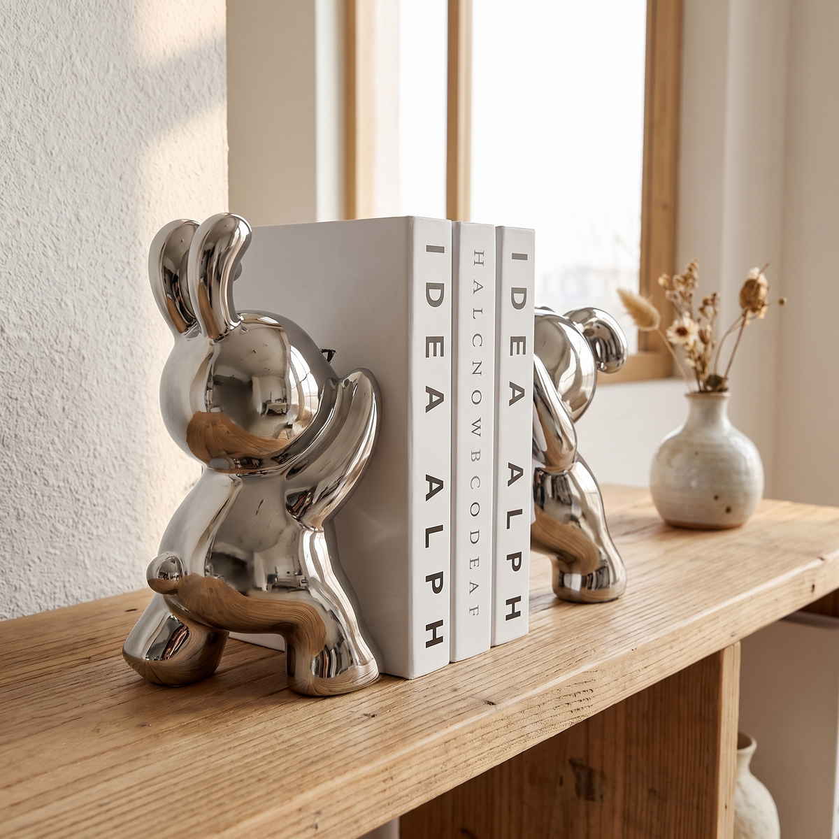 Orestian | Juego de sujetalibros decorativos pesados con forma de conejo sentado escultórico