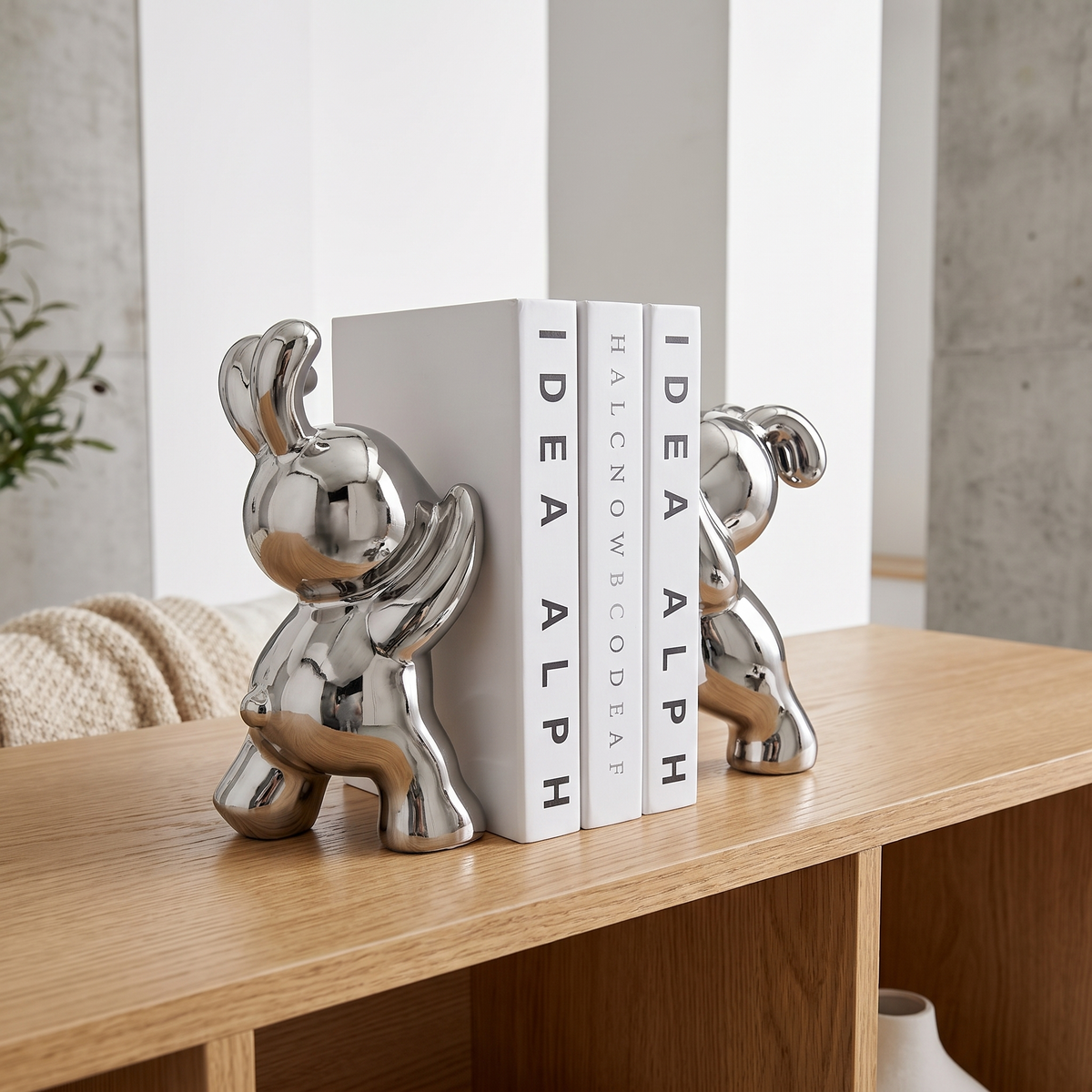 Orestian | Juego de sujetalibros decorativos pesados con forma de conejo sentado escultórico
