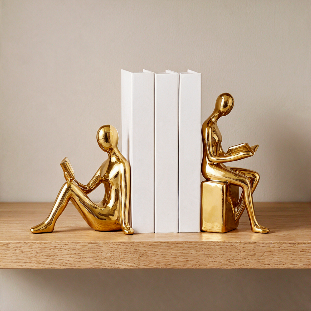 Solveng | Sujetalibros para estantería con figuras artísticas minimalistas pulidas