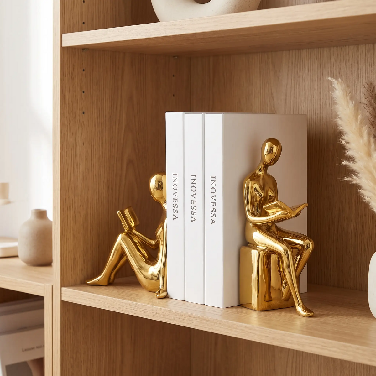 Solveng | Sujetalibros para estantería con figuras artísticas minimalistas pulidas